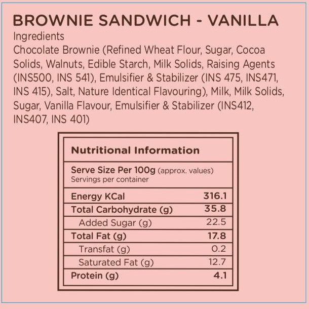 Brownie Ice Cream Sandwich - Vanilla (Pack of 6).
